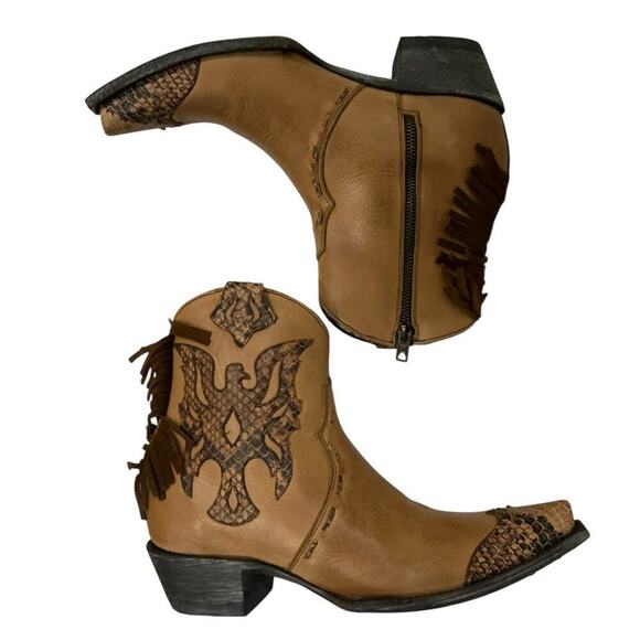 Old Gringo Sonoya 6" Ankle Booties Tan Leather & Python Inlay Size 8 With Box - Picture 2 of 12